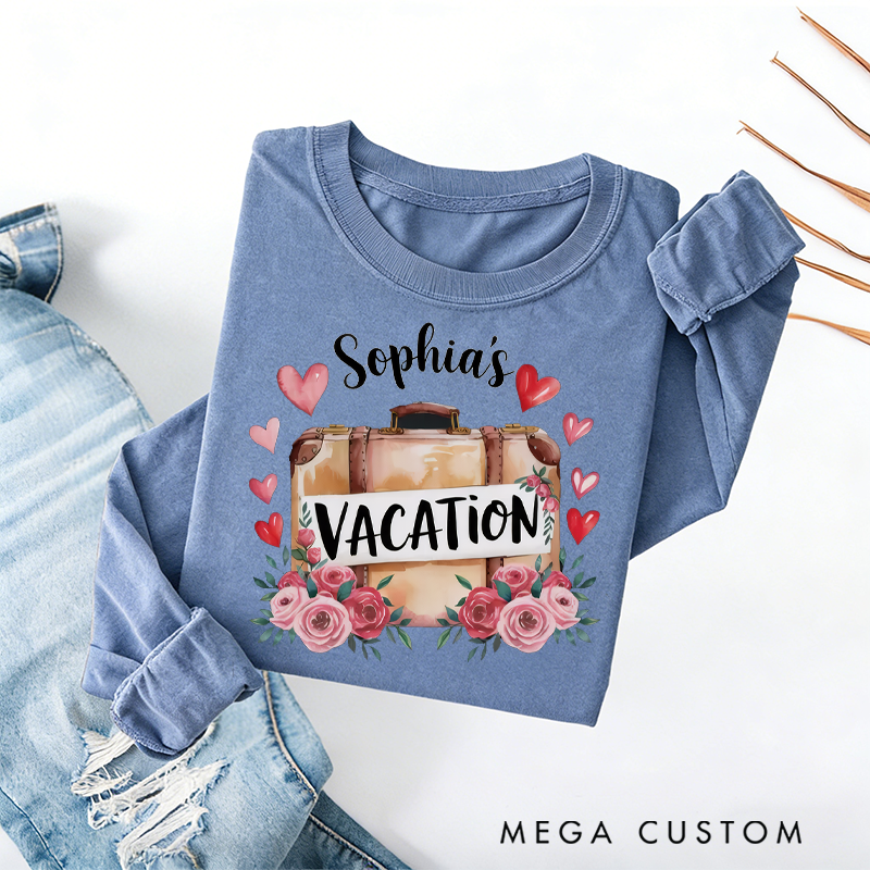Personalized Vacation Heart Classic Sweatshirt Vintage Botanical Valentine's Day Crewneck Gift