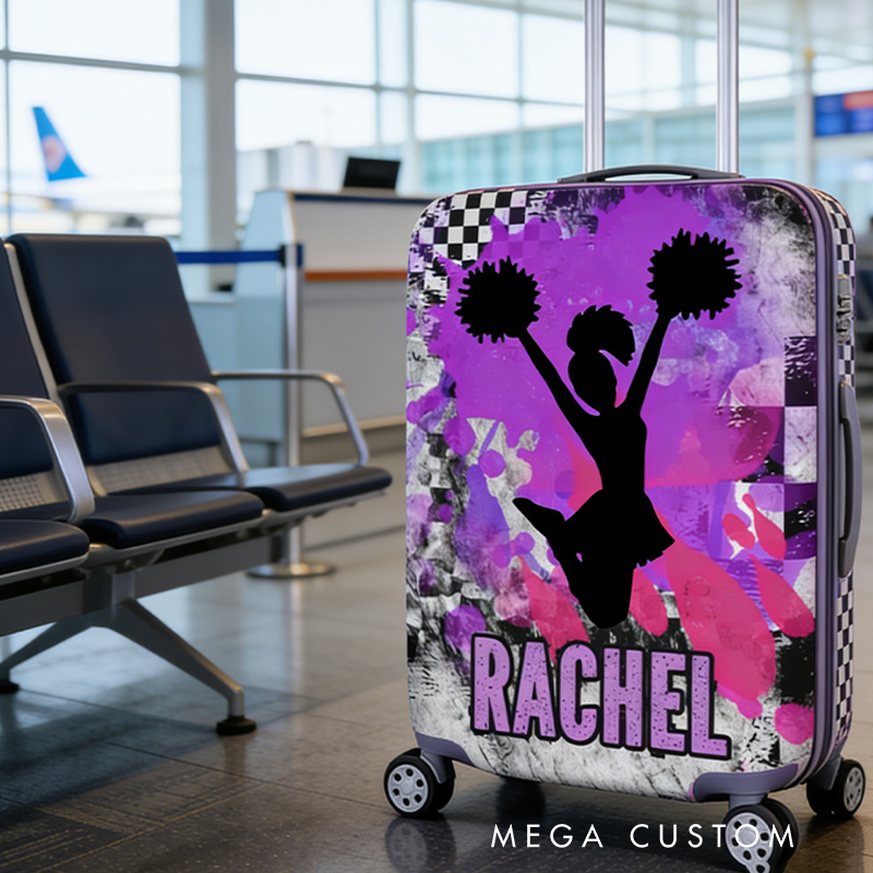 Personalized Cheerleader Girls Luggage Cover with Silhouette and Custom Name Cheerleader Gifts for Vacations or Trips  