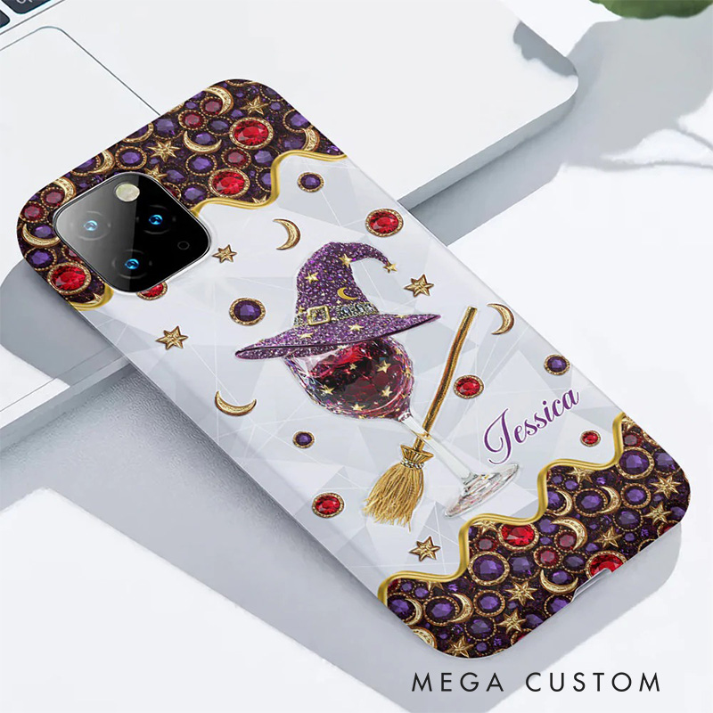 Personalized 2D Flat Wine Witch Phone Case Magic Lover iPhone Case Witchcore Gift