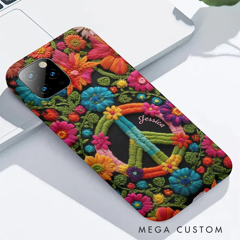 Personalized 2D Flat Flora Hippie Soul Phone Case Music Lover iPhone Case Music Gift
