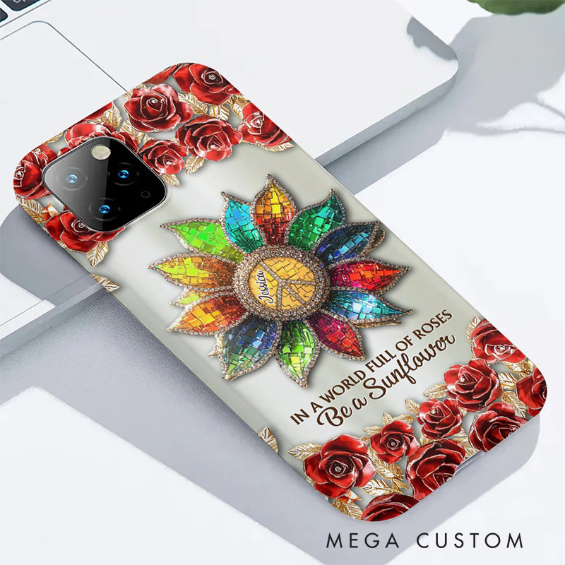 Personalized 2D Flat Sunflower Hippie Soul Phone Case Music Lover iPhone Case Music Gift
