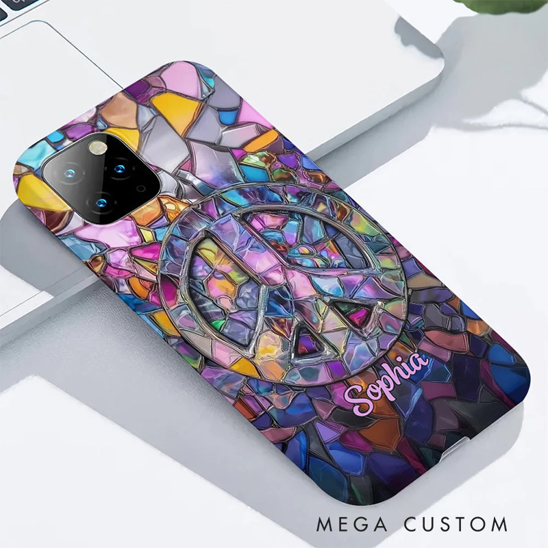Personalized 2D Flat Stained Glass Style Hippie Soul Phone Case Music Lover iPhone Case Music Gift