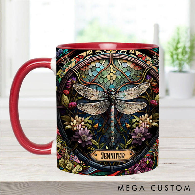 Personalized Beautiful Dragonfly Mug Adorned with 3D Tool Embellishments Custom Name Engraved Mug for Avid Garden Lovers