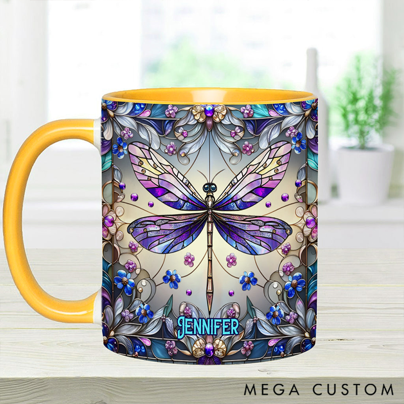 Personalized Purple Dragonfly Lady Mug Adorned with 3D Tool Embellishments Custom Name Engraved Mug for Avid Garden Lovers