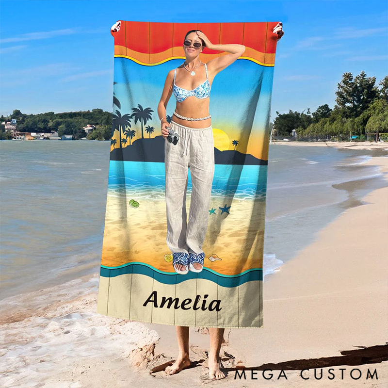 Personalized Custom Photo Traveling Beach Poolside Swimming Beach Towel Photo Soft Quick Dry Oversized Beach Towel Travel Essential Beach Party Gift for Friends