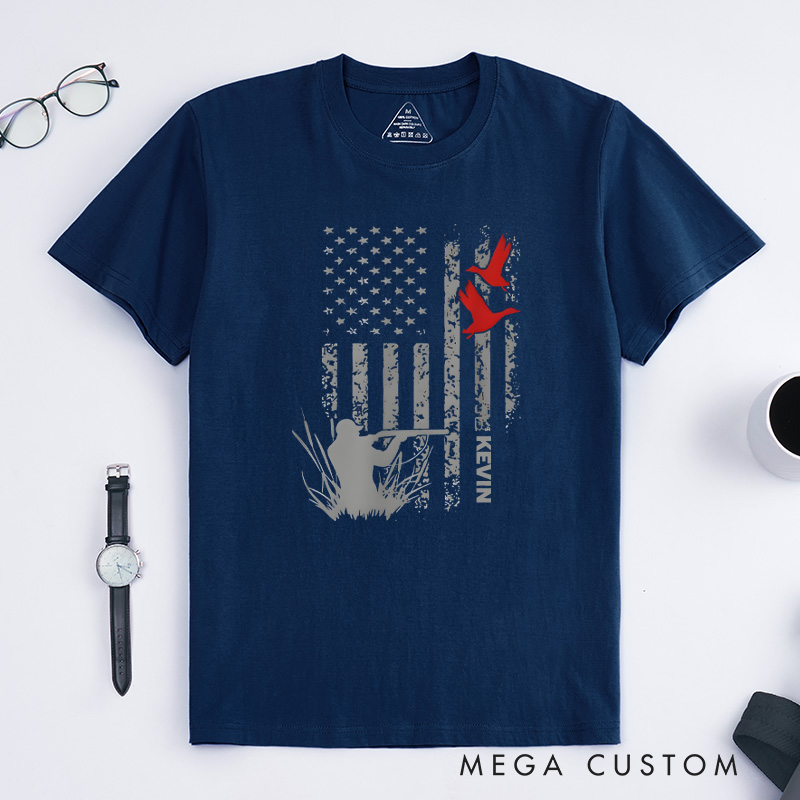 Personalized Patriotic Hunting T-Shirt Duck Hunting T-Shirt Gift for Outdoor Hunting Lover