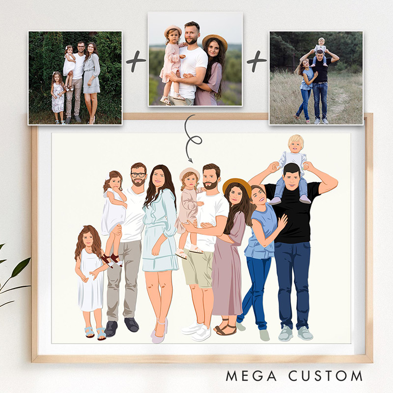 Personalized Family Portrait Custom Add Deceased Loved One Memorial Gift Merge Photos Gift for Family