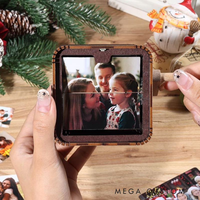 Personalized Photo Flipbook Animation Music Box Custom Crank Photobox Picture Box Custom wooden Photo Book with Light Custom Photo Flipbook Frame