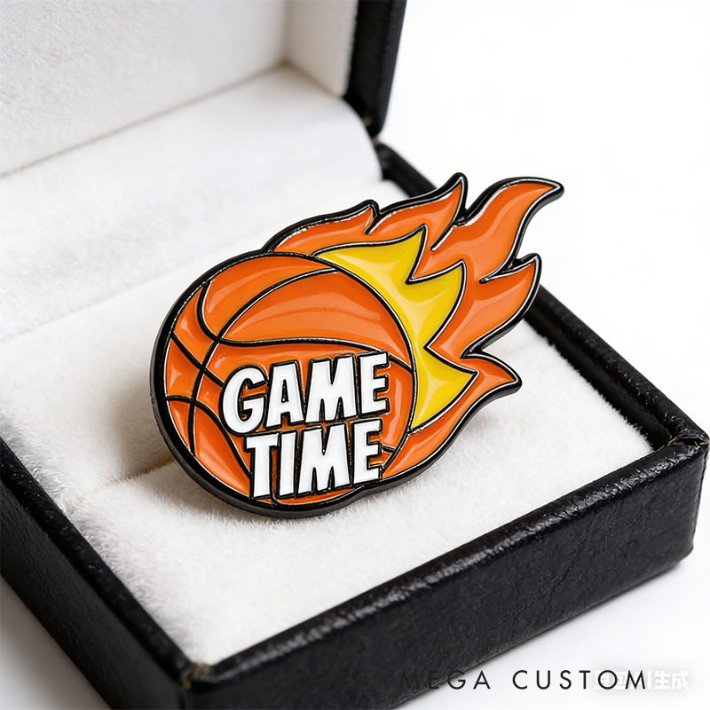Personalized Basketball Themed Pins Featuring Basketball Hoops and Crowns