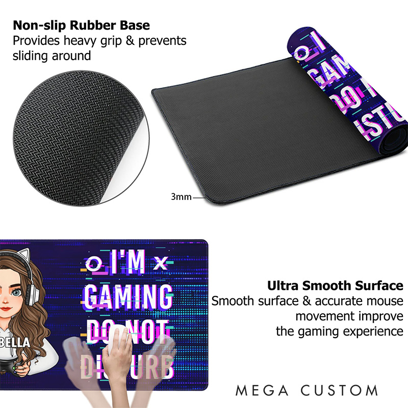 Personalized Cartoon Character Anti-Slip Mouse Pad with Name Birthday Gift for Game Lover Students Colleagues Friends