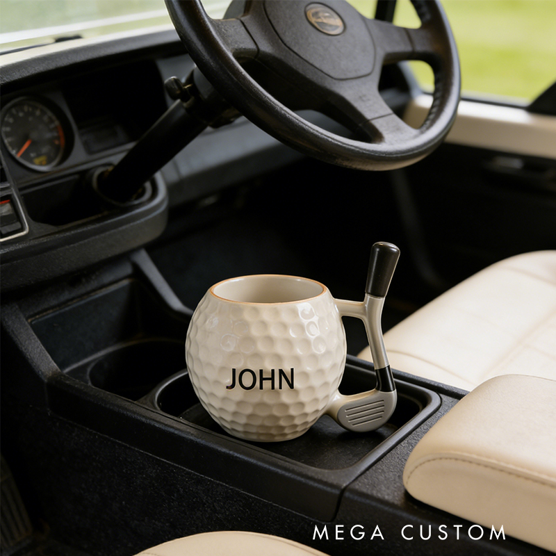 Personalized Golf Ball Coffee Mug with Club Handle and Custom Name for Golf Enthusiasts