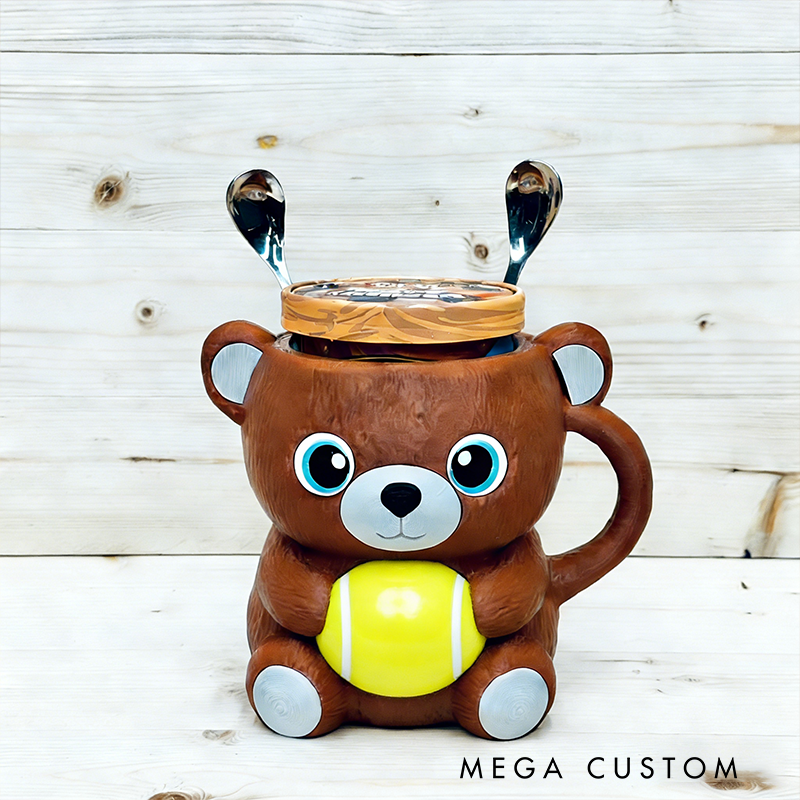 Personalized 3D-Printed Sport Bear Ice Cream Cozies with Spoon Ears Design