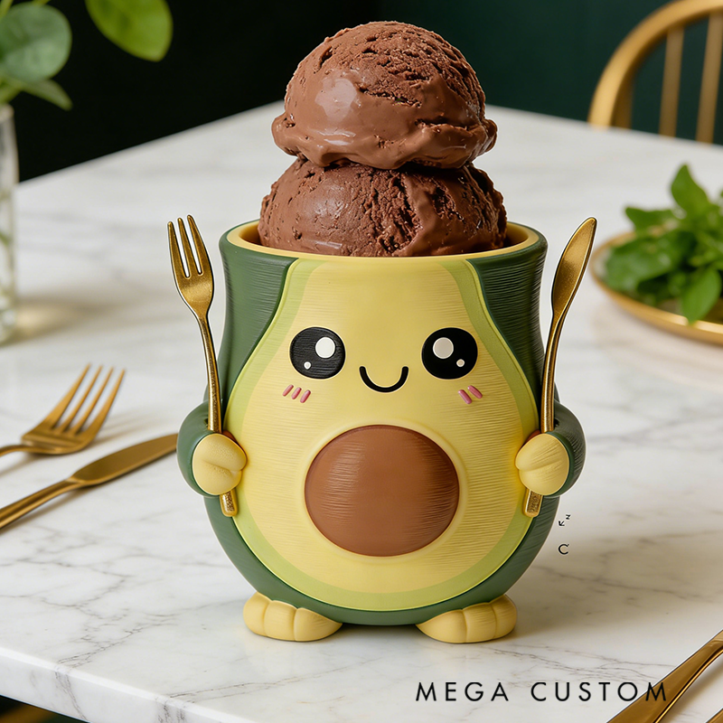 Personalized Cutea Vocado Ice Cream Pint Holder with Spoon Slots Eco-Friendly 3D Print for Gardening Lovers