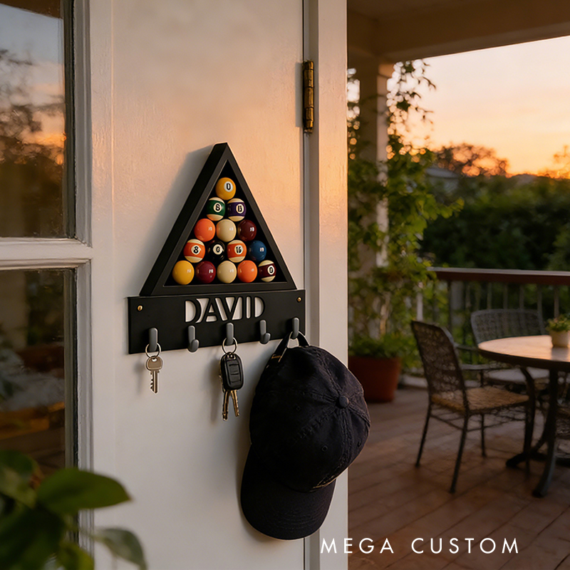 Personalized Billiards 3D Printed Key Holder with Custom Name for Billiards Enthusiasts