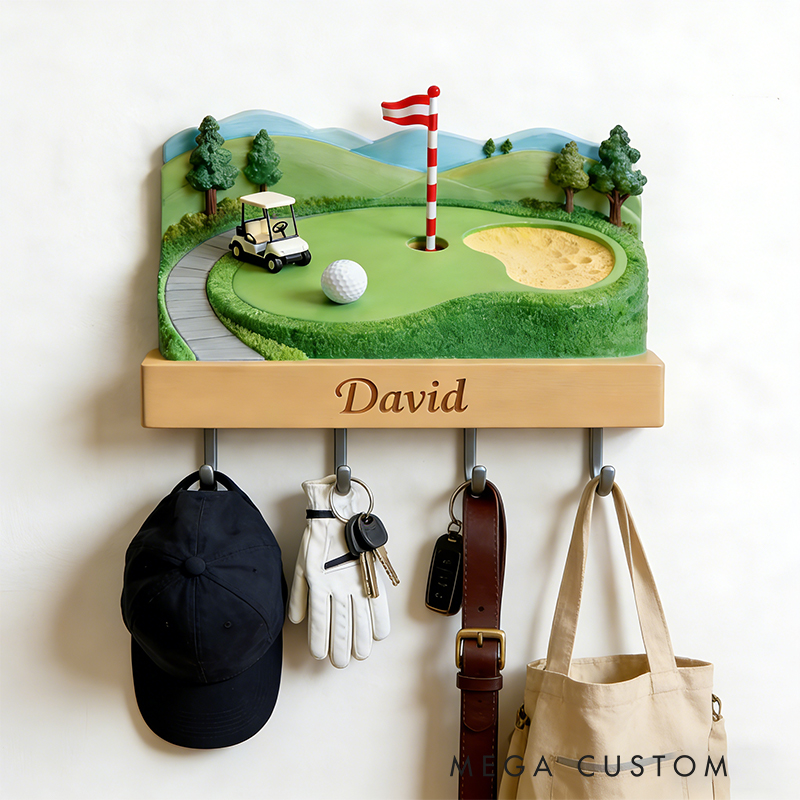 Personalized Golf Course 3D Printed Key Holder with Custom Name for Golf Lovers