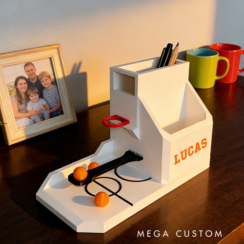 Personalized 3D Printed Basketball Desk Organizer with Custom Name for Sports Fans