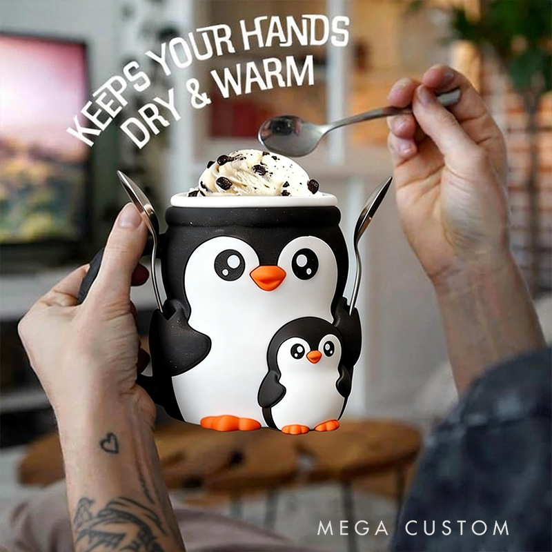 Personalized Adorable PenguinIce Cream Cozy Pint Holder 3D Printed with Spoon Slots & Snack Drawer for Mom Kids Ice Cream Lover