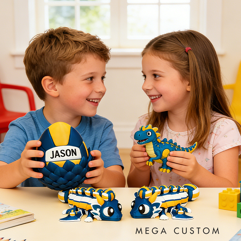 Personalized 3D Printed Volleyball Dragon and Egg Toy Set with Custom Name for Kids and Fans
