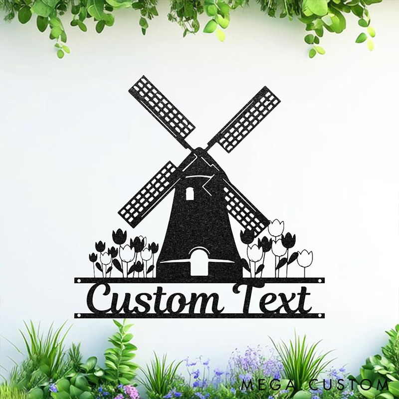 Personalized Windmill Sign Custom Name Monogram Wall Art Outdoor Patio Decor Garden Sign Barn Decor Farmhouse Decor