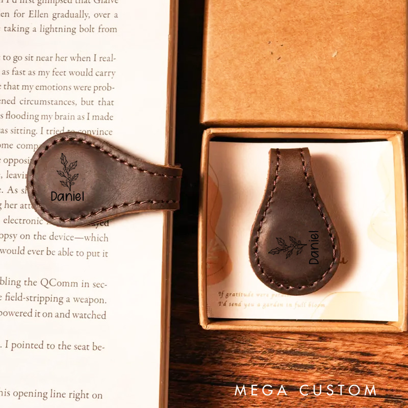 Personalized PU Leather Birth Flower Magnetic Bookmark Clip with Name Birthday Gift for Bookworm Book Lover