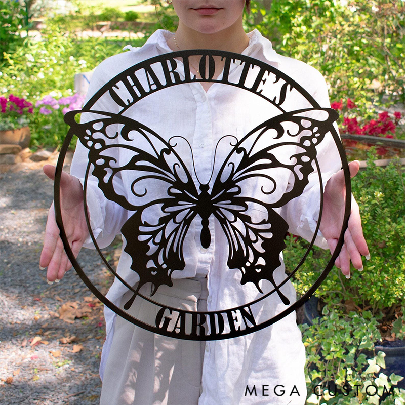 Personalized Custom Butterfly Garden Metal Yard Sign Gift for Her