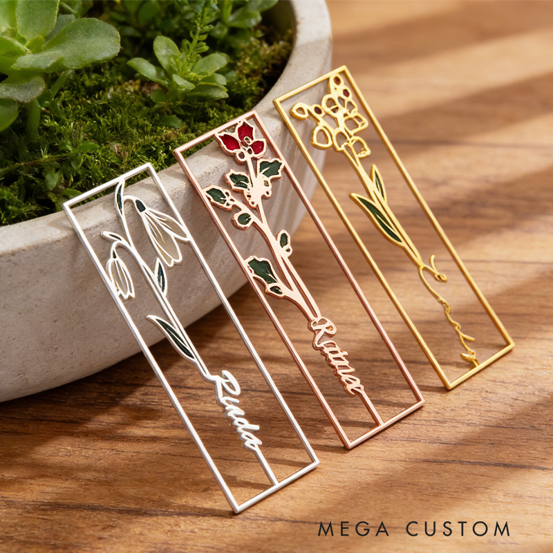 Personalized Watercolor Birth Flower Bookmark with Name Birthday Gift for Books Lover Reader Bookish