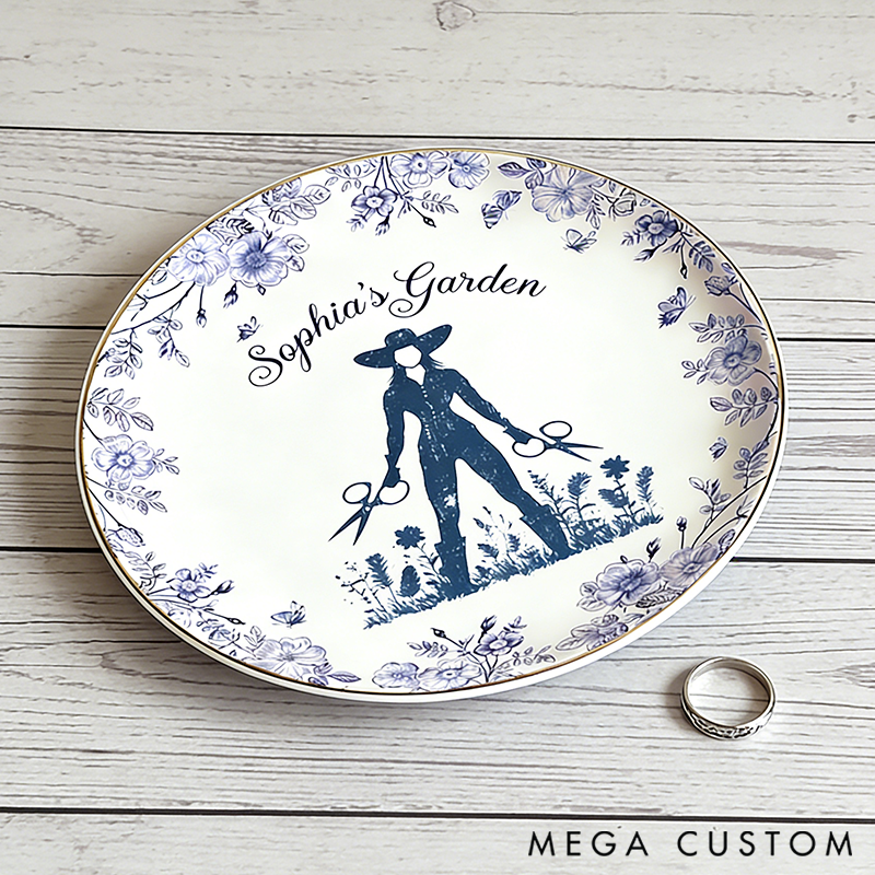 Personalized Crazy Plant Lady Rectangle Chinoiserie Toile De Jouy Style Round Ring Dishes