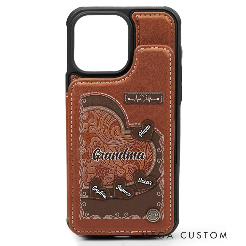 Personalized Leather Flip Wallet Phone Case Grandma's Mom's Little Sweethearts Gift for Grandma Mother's Day Gift