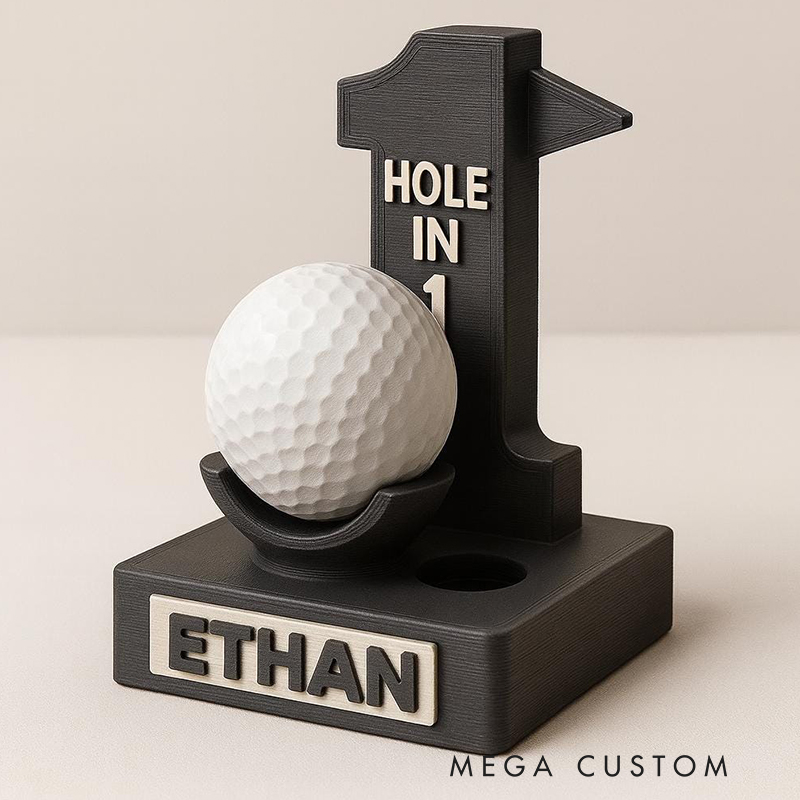 Personalized 3D Printed Hole-in-One Golf Ball Display Stand with Custom Name for Golf Enthusiasts