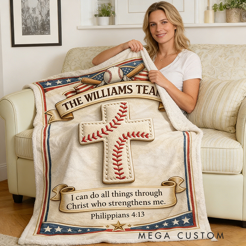 Personalized Baseball Blanket with Family Name and Inspirational Verse for Sports Enthusiasts and Believers Alike