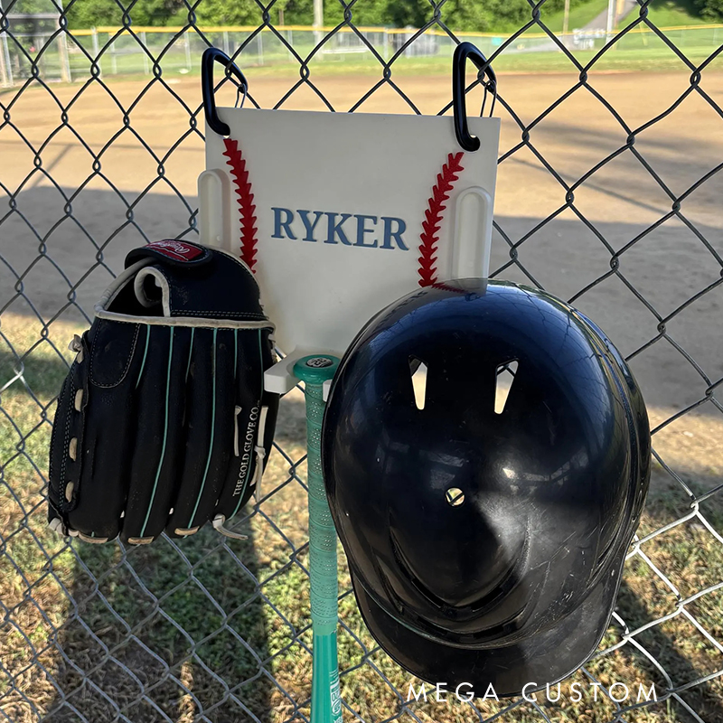 Personalized 3D-Printed Baseball Dugout Organizer for Helmets, Gloves, and Bats with Custom Name for Baseball Players