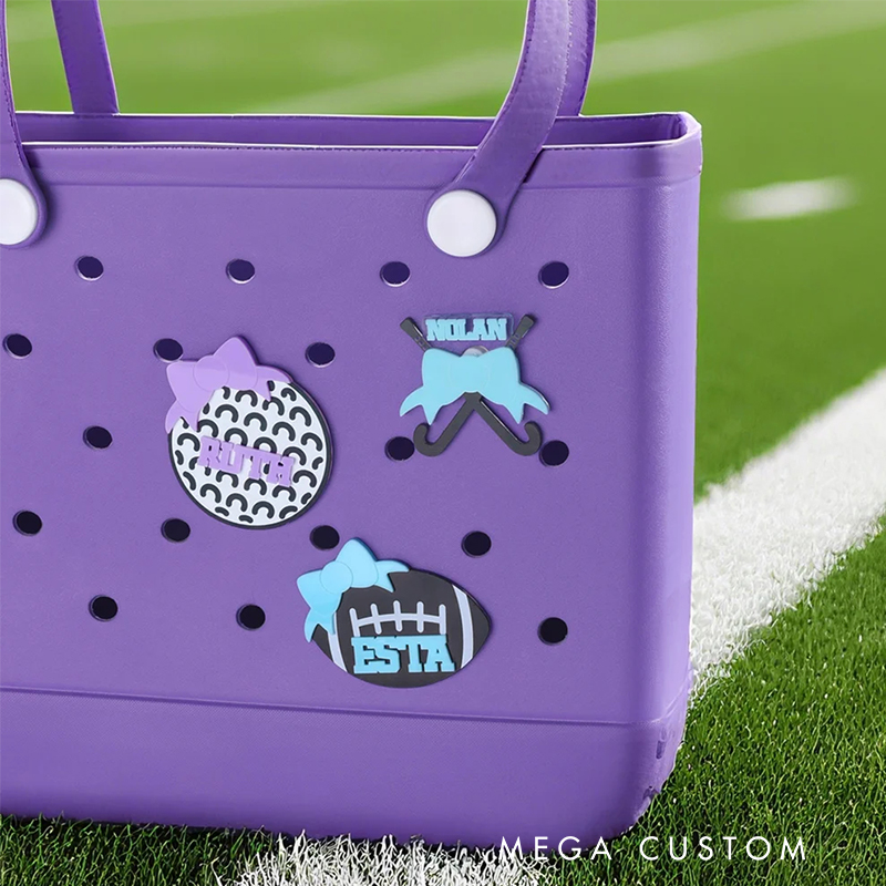 Personalized Sports Ball Bow Design Bag Charm with Name Accessories for Bag Birthday Gift for Sports Lovers