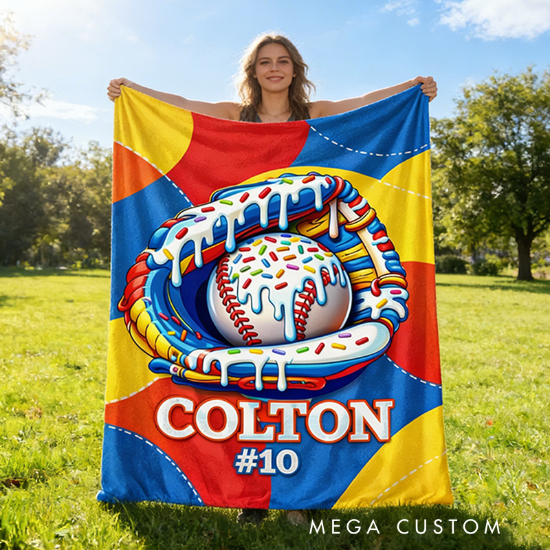 Personalized Baseball Blanket with Fun Ice Cream Drip Design for Baseball Enthusiasts