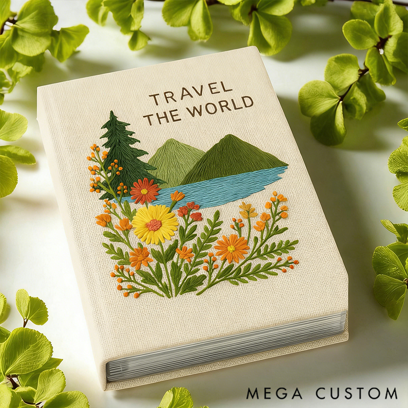 Personalized Travel Embroidered Photo Album Handmade Travel Memory Book Adventure Keepsake Album Vacation Photo Book Wanderlust Travel Unique Gift for Traveling Lover