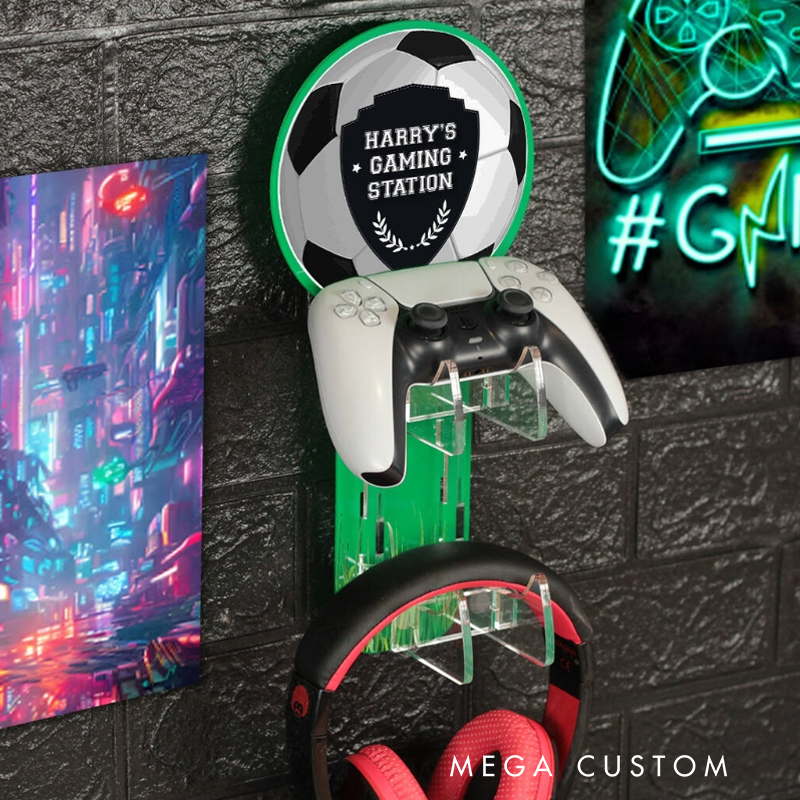 Personalized Wall Mounted Soccer Controller And Headset Holder for Soccer Fans