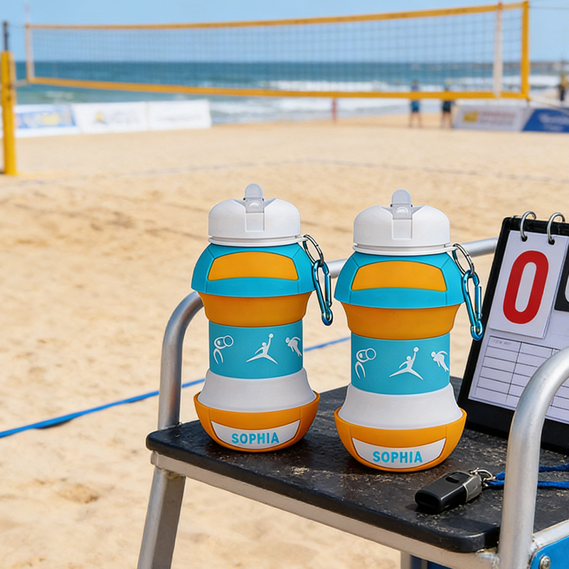 Personalized Volleyball Foldable Silicone Water Bottle with Custom Name for Volleyball Enthusiasts