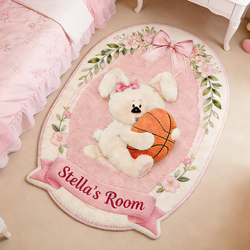 Personalized Easter Bunny Basketball Rug with Custom Name for Kids Easter Gifts  