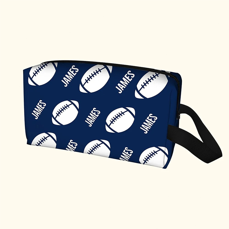 Personalized Sports Themed Toiletry Bag with Custom Name Football, Tennis, Soccer for Sports and Travel Enthusiasts