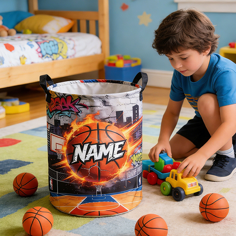 Personalized Basketball Fire Storage Basket with Custom Name Energize Any Room for Basketball Enthusiasts