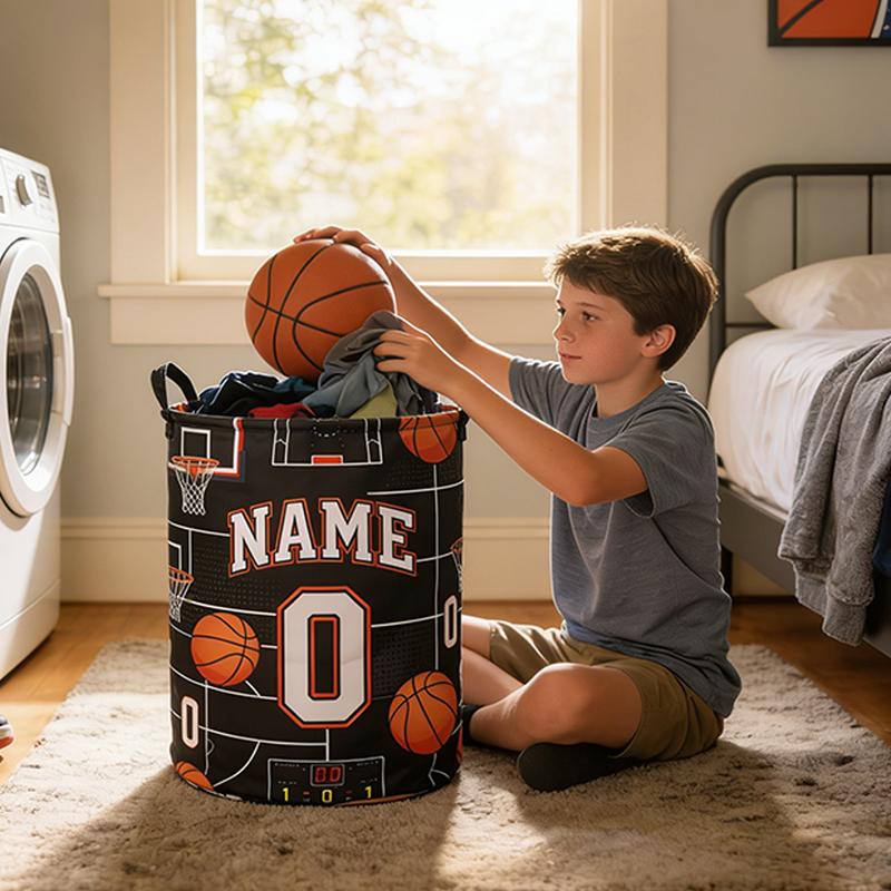 Personalized Basketball Court Storage Basket with Custom Name and Number for Basketball Fans