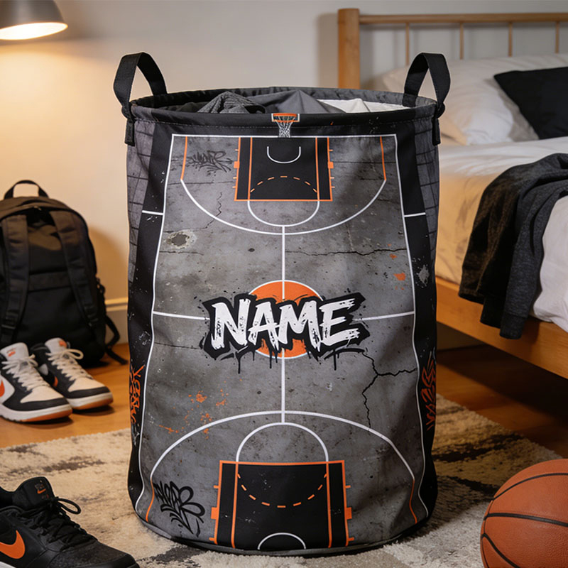 Personalized Graffiti Basketball Court Storage Basket with Custom Name for Basketball Lovers