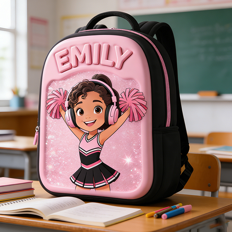 Personalized Glitter Cheerleader Backpack with Custom Name for Girls Black to School Gift