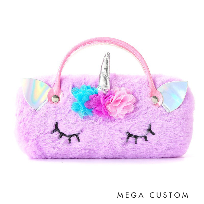 Personalized Dreamy horse Themed Plush Glasses Case Custom Name Handheld Storage Box for Kids