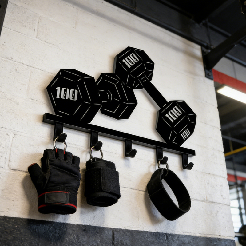 Personalized 3D Printed Dumbbell Key Hook Holder Weightlifting Wall Mount Key Rack Home Gym Wall Decor Metal Key Hooks Fitness Room Decor Key Organizer for Gym Lover