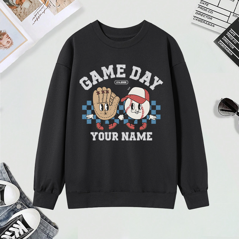 Personalized Game Day Sweatshirt with Custom Name and Baseball Design