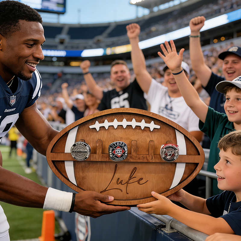 Personalized Football Ring Display Holder with Custom Name for Football Stars
