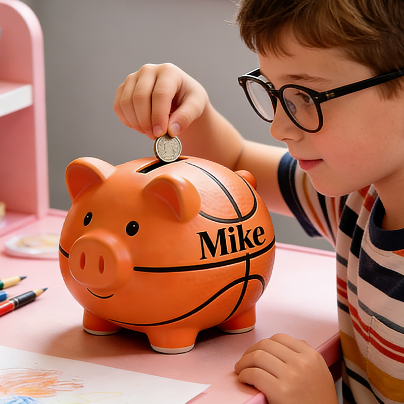 Personalized Gold Basketball Piggy Bank with Custom Name Luxurious and Fun for Kids and Fans