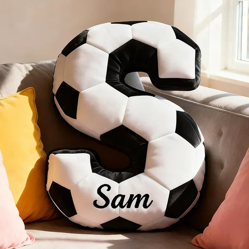 Personalized Soccer Ball Letter Pillow with Custom Name Design