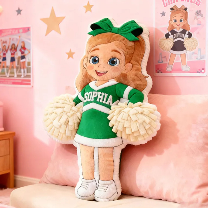 Personalized Graphic3DPrint Cheerleader Pillow with Custom Name and Outfit Design for Kids and Fans