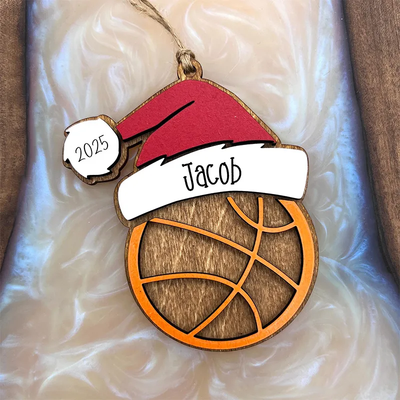 Personalized Sports with Santa Hat Christmas Ornament with Custom Name and Year for Christmas Gifts